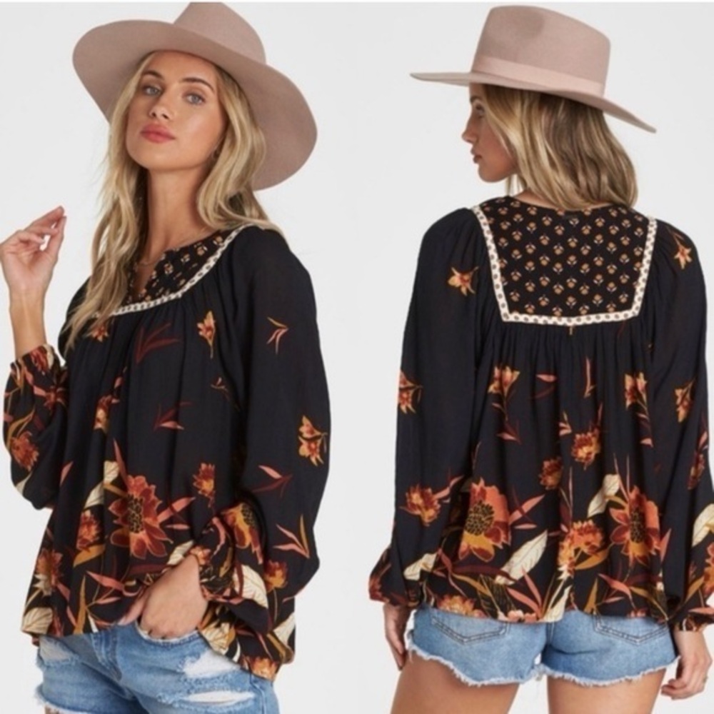 BILLABONG ELLA BELLA TOP Blouse black floral peasant